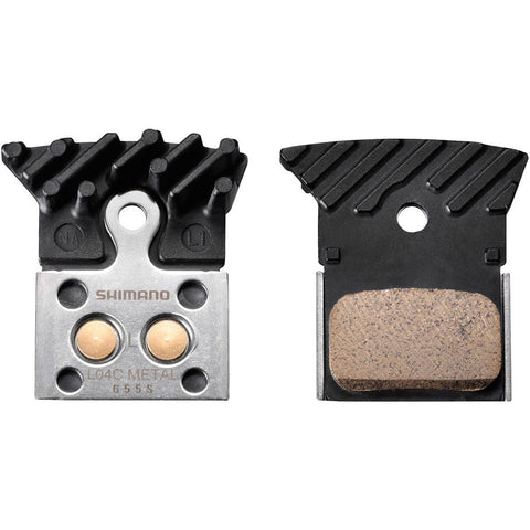 Shimano L04C disc brake pads and spring, cooling fins, alloy backed, sintered (105, ULTEGRA, DURA-ACE)